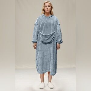 Double Take Full Size Pocketed Hooded Midi Lounge Dress